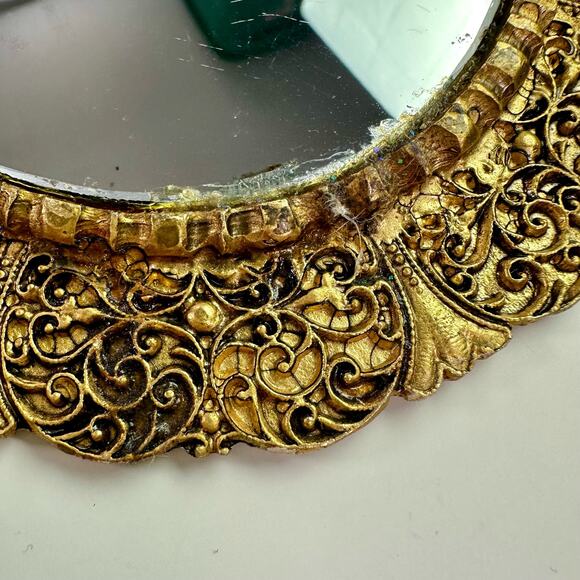 Vintage Goldtone Gold Mirror Greek Soldier Guilded Metal Frame Wall Hanging - Picture 4 of 7